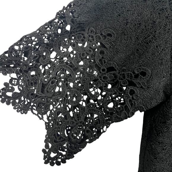 Banana Republic Heritage Belted Lace Shirt Dress Women Size 2 Black Crochet Hem - Picture 10 of 15